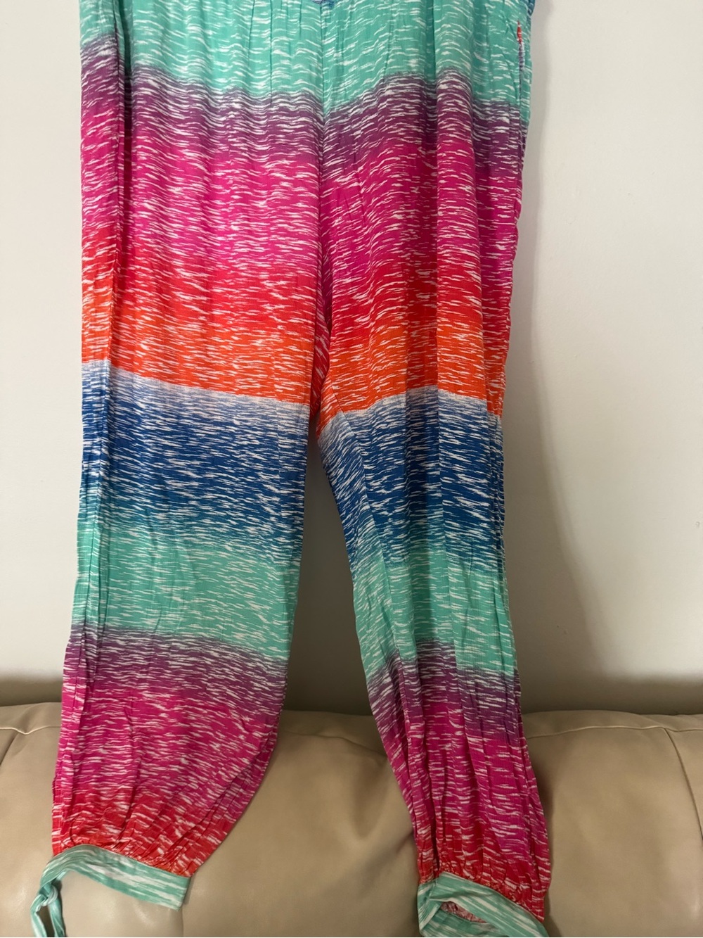 Ashley Stewart Striped Pull-On Joggers / Swim cover in Pink, Orange, Blue & Mint